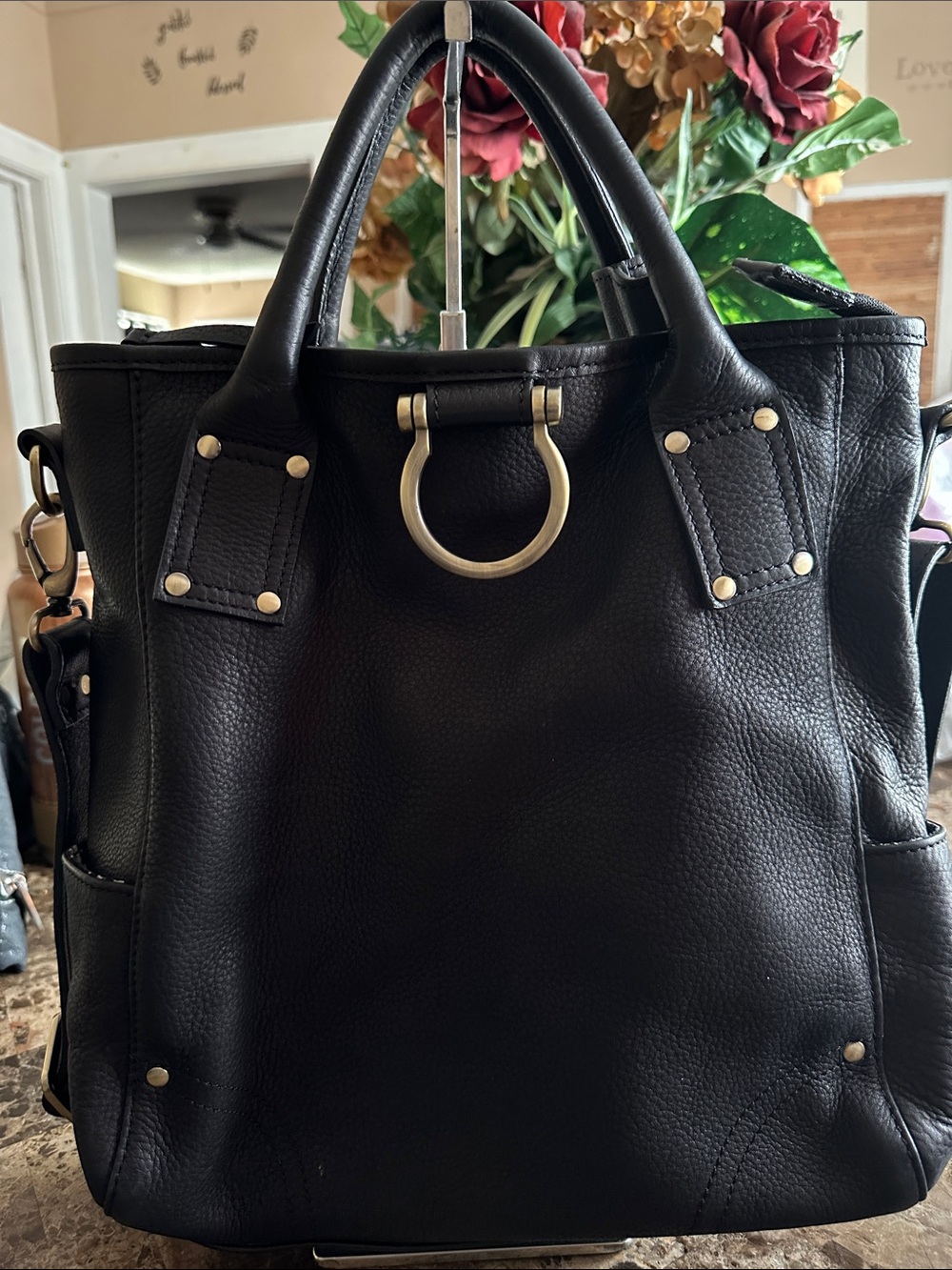 SAPAHN CHLOE CONVERTIBLE BACKPACK AND CROSSBODY BAG GOLD TONE RING